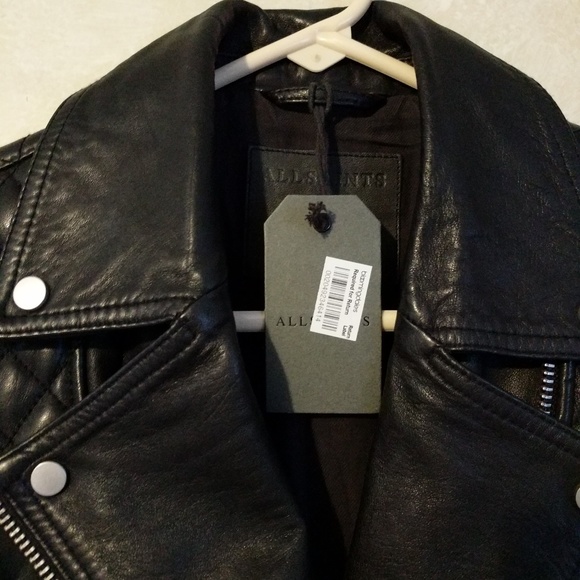 All Saints Bleeker Leather Jacket Black Moto - Picture 4 of 7